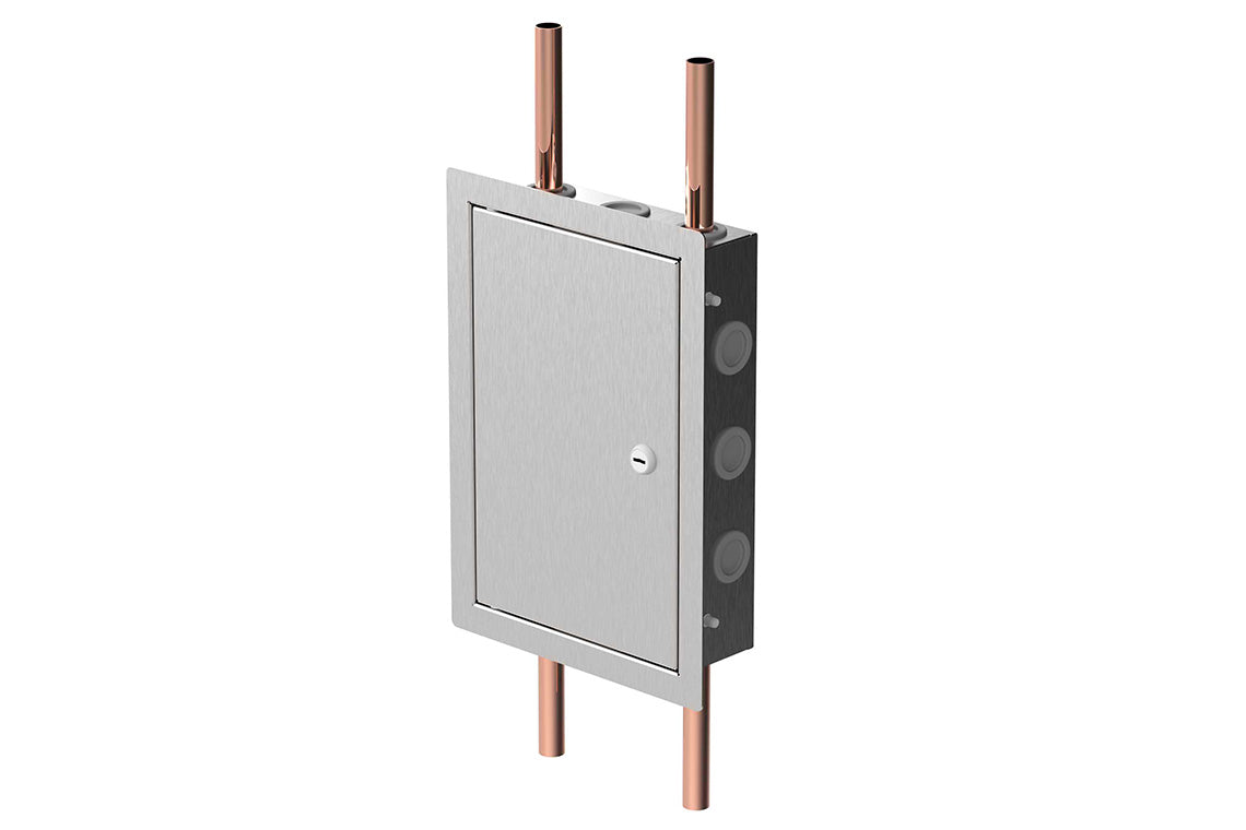 Hot & Cold Isolation Valves 20mm SS Cabinet - Hinged Lid