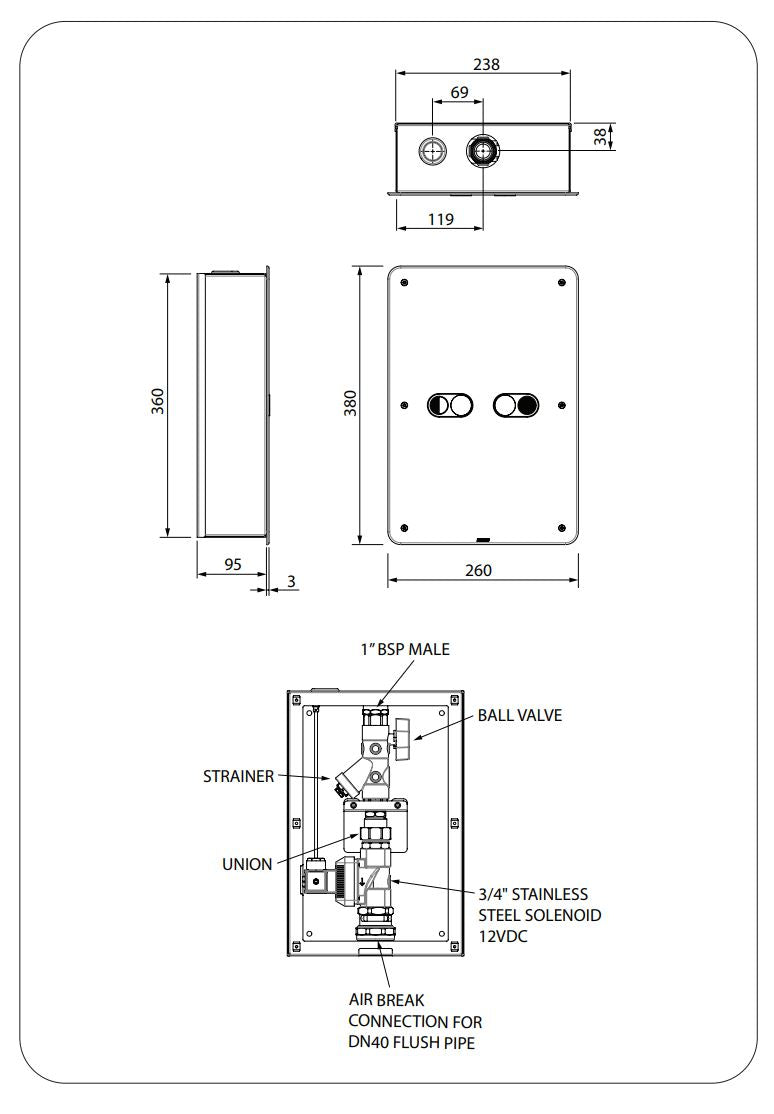 Custodian: Touch-Activated Dual Flush WC Flushing System - Front Access Cabinet