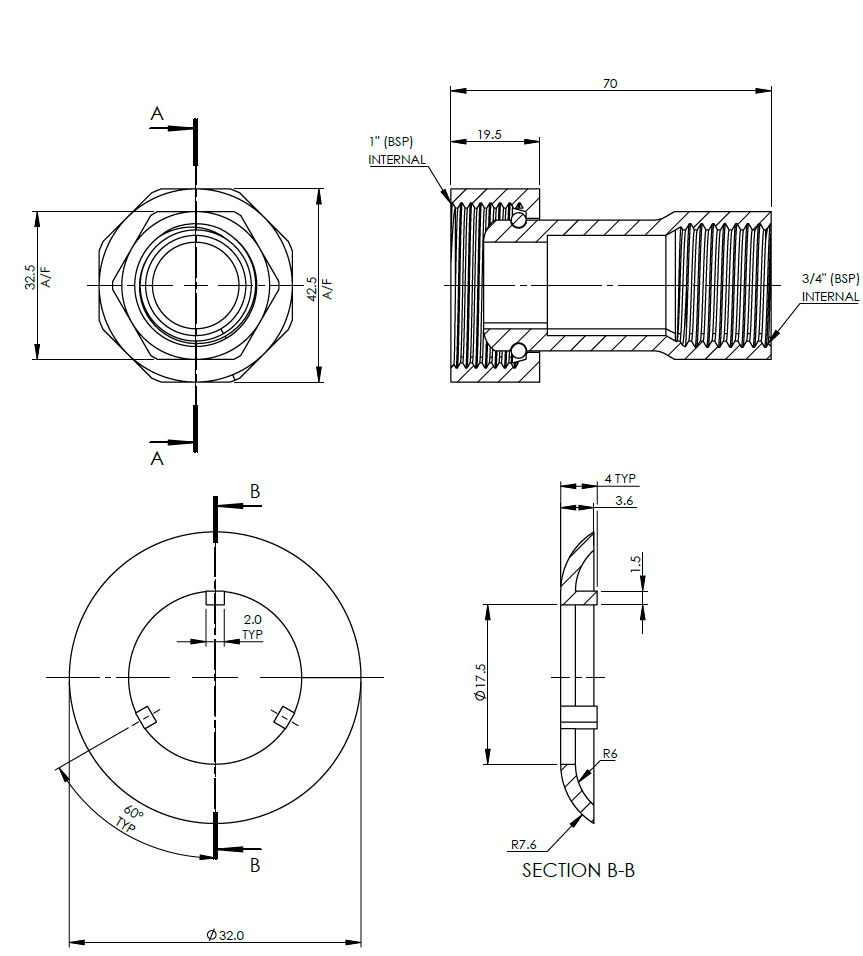 Coupling & Gasket Kit Ball Joint to suit Hydrus 1.3 20mm 1.44" Sydney Water Meter