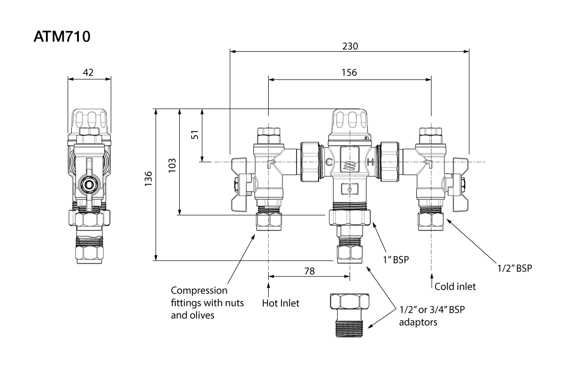 Aquablend: 1000 Lead Free Thermostatic Mixing Valve