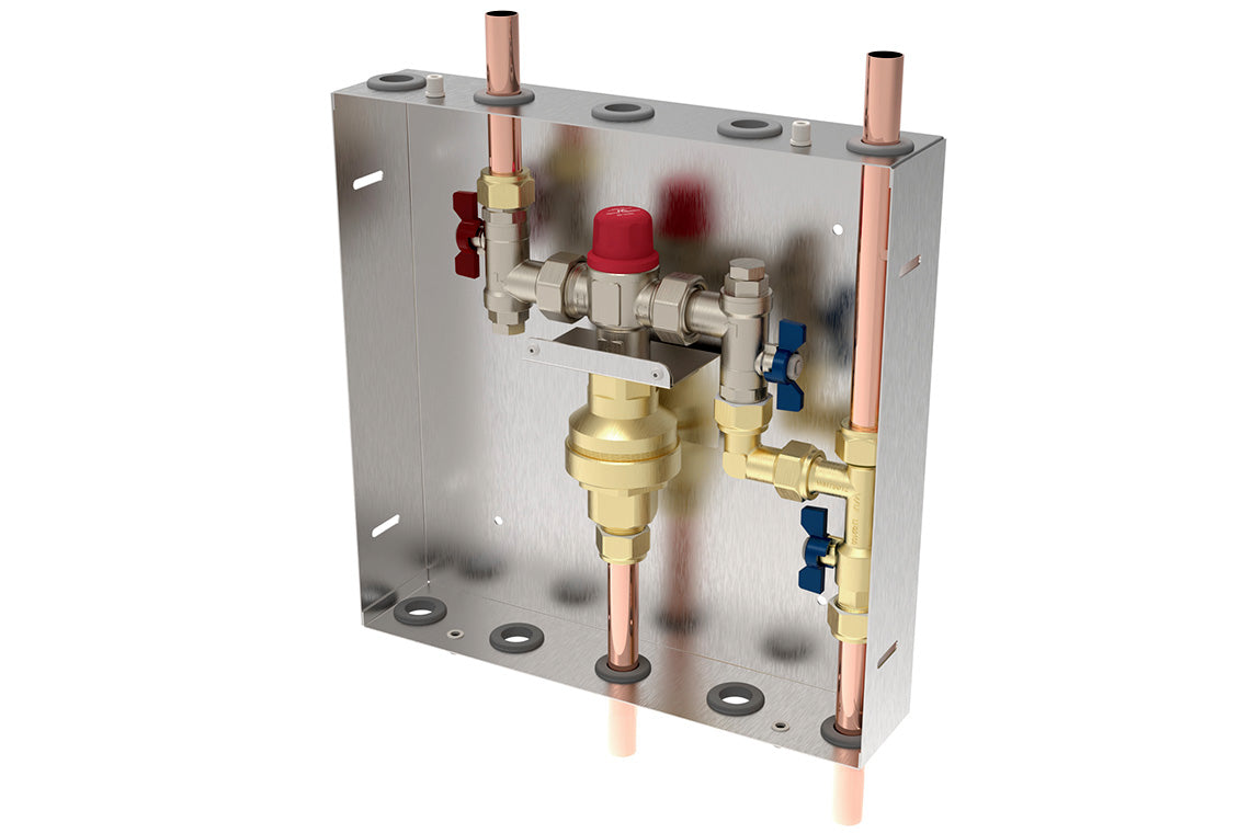 Aquablend 1500 TMV - Lift Lever Thermal Flush - 350x350 SS Cabinet - HW/CW Inlets at Top BYPASS/WW Pipes at Bottom-Smart Flow - No Lid