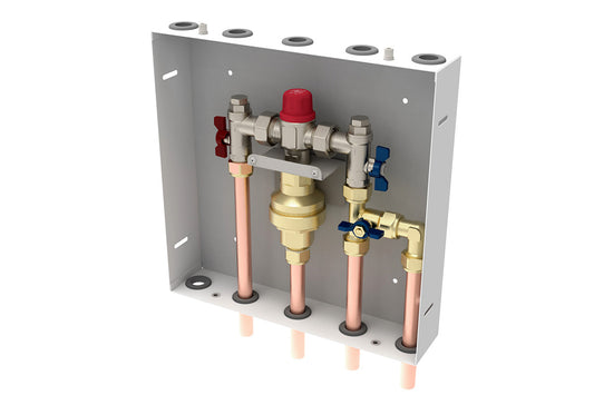 Aquablend 1500 TMV - Lift Lever Thermal Flush -350x350 SS cabinet - HW/CW/CW BYPASS/WW Pipes at Bottom - Smartflow - No Lid