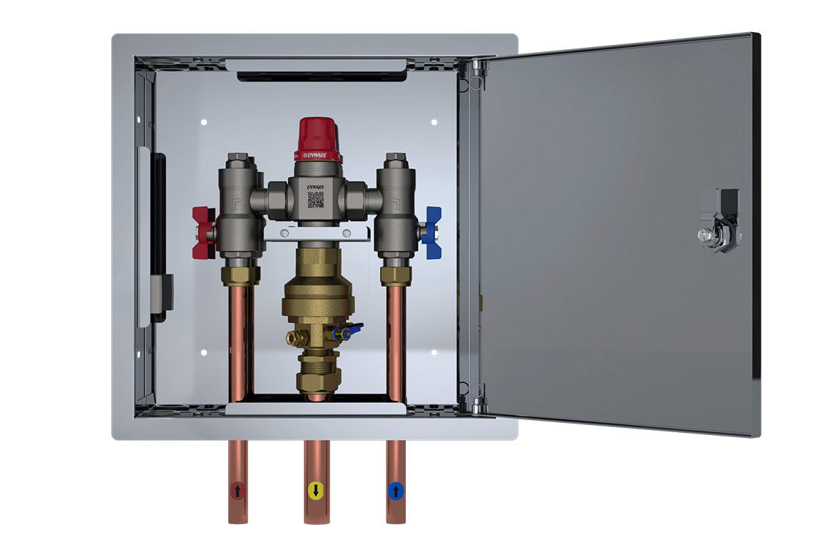 Aquablend 2500 Megamix Smartflow TMV in Stainless Steel Hinged Lid Cabinet 20mm Inlet/25mm Outlet Tails