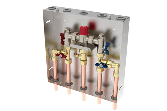 Aquablend 1500 TMV - Lift Lever Thermal Flush - 350x350 SS cabinet - HW/CW/CW + HW BYPASS/WW Pipes at Bottom - No Lid