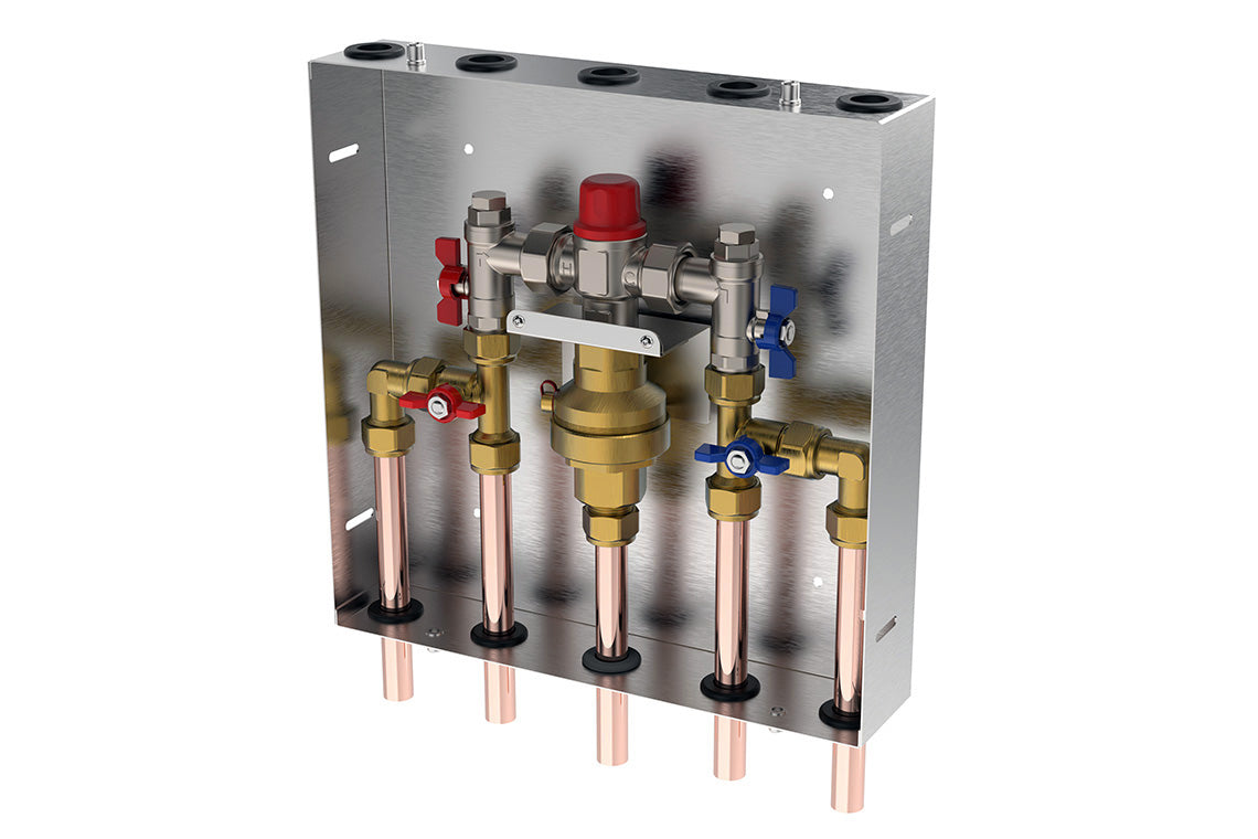 Aquablend 1500 TMV Lift Lever Thermal Flush 350x350 SS Cabinet - HW/CW/CW+HW Bypass/WW Pipes at Bottom - with No Lid - Smart Flow Enabled