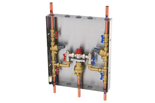 Aquablend 1500 TMV - Lift Lever Thermal Flush - in 430x500 SS Cabinet - HW/CW Inlets at Top, BYPASS/WW Pipes at Bottom and PRVs on inlets - Smartflow - No Lid