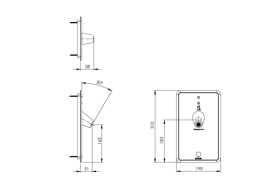 Aquablend: eSQX - Front of Wall Component - On Demand Sensor - Custodian Basin Outlet - 12V Mains - 8Lpm