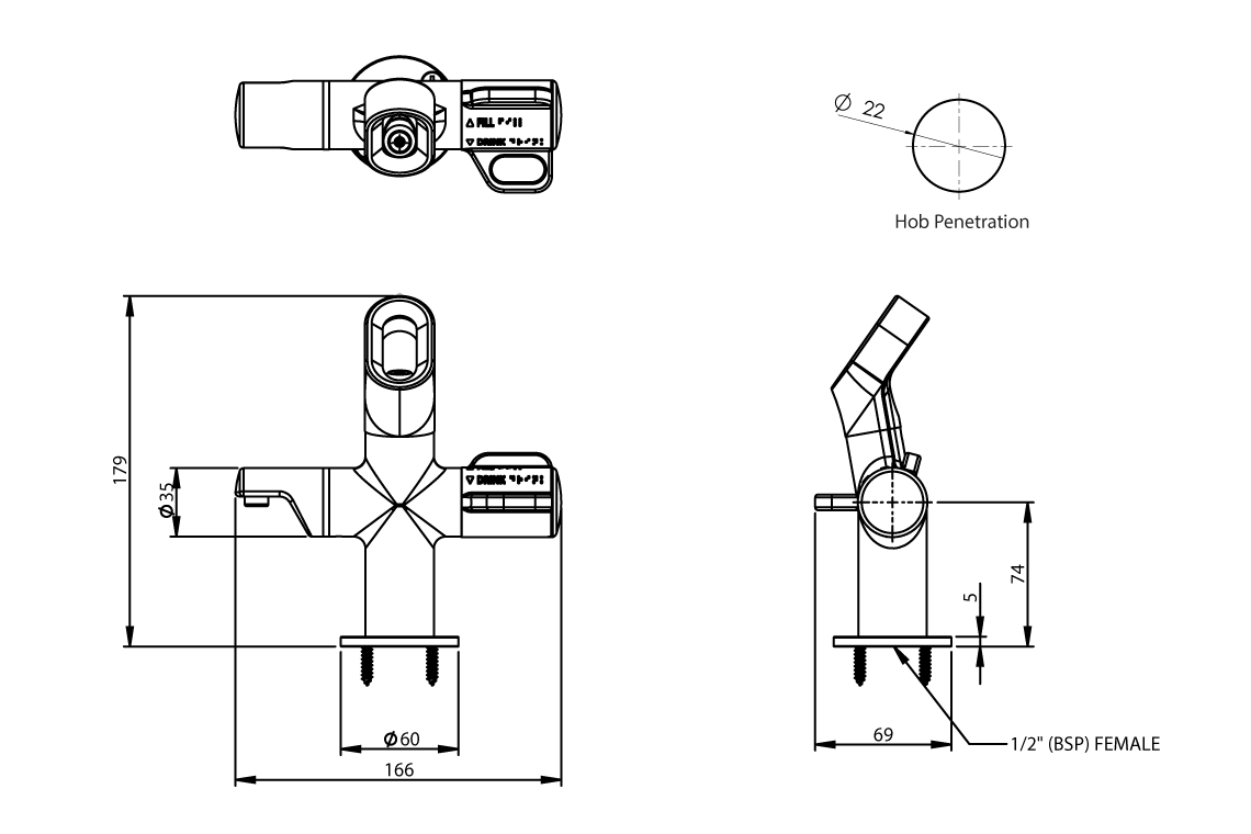 Blueline Type 45 Upright Bubbler with Rubber Guard and Integrated Bottle Filler