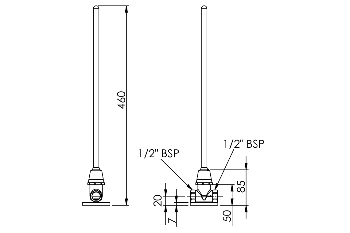 Spring Action Valve - Knee Operated Female 15mm - Straight Lever