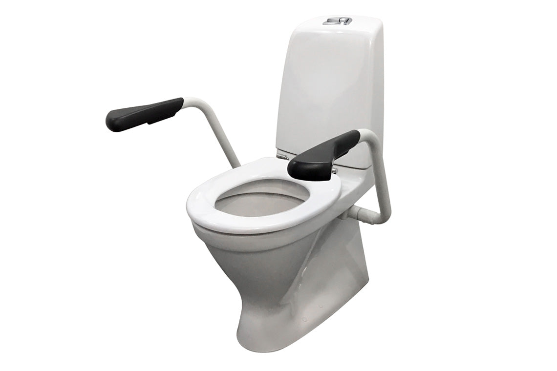 Care 720 Raised Height Toilet, S Trap, Single Flap White Seat, White Support Arms