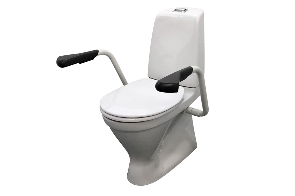 Care 720 Raised Height Toilet, S Trap, Double Flap White Care Seat, White Support Arms