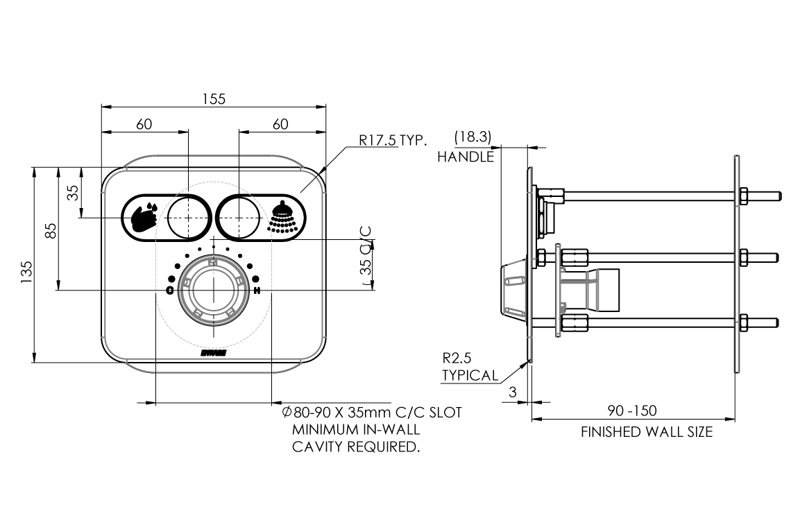Custodian: 2-Button Basin or Shower Control Panel