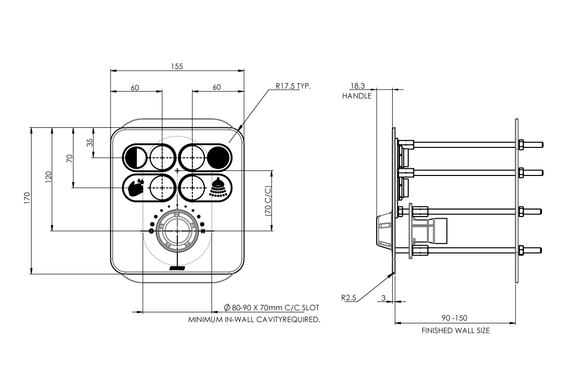 Custodian: 4-Button Basin or Shower and Toilet Flushing Control Panel