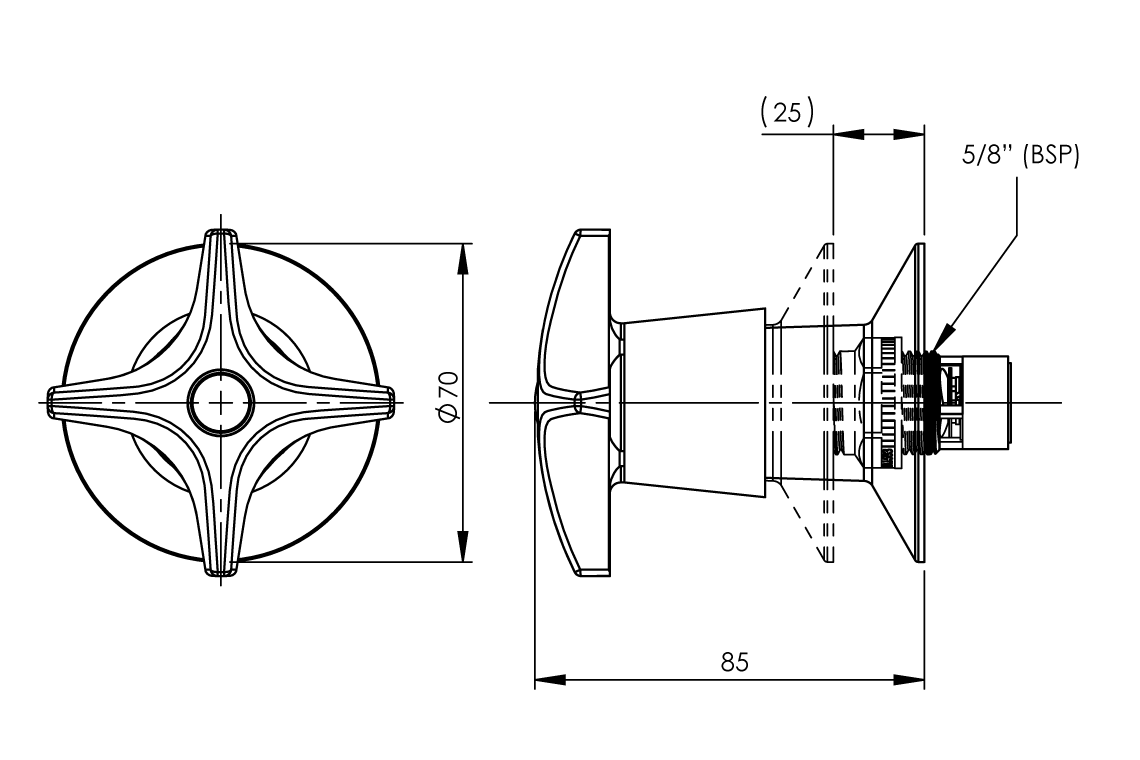 Concealed Spindle Recess Adaptor - Wall Top Assembly- 1/2 Turn Ceramic Disc