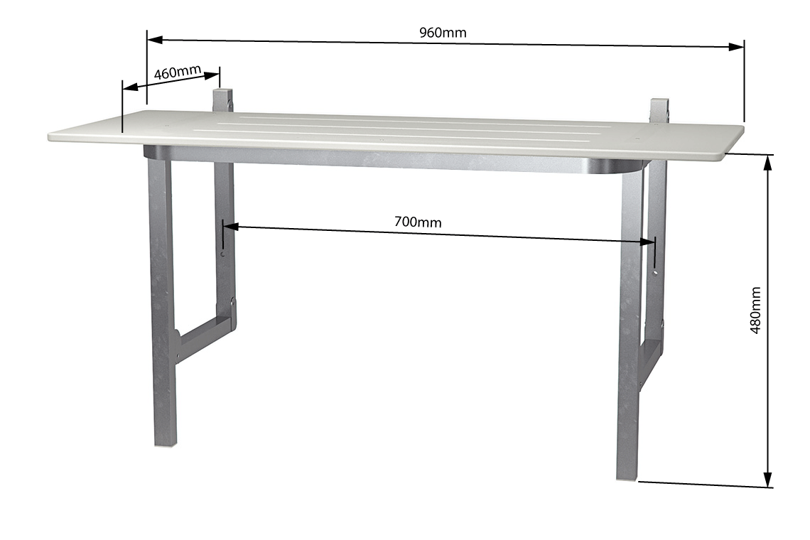 Wellbeing Fold Down Shower Seat SS - 960mm- with additional seat depth