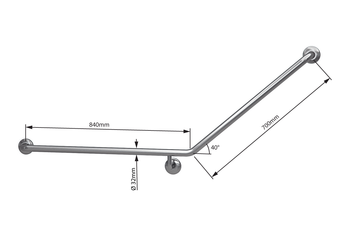 Wellbeing Accessible Toilet Grab Rail with 40° Bend - Left Hand - Brushed Stainless Steel