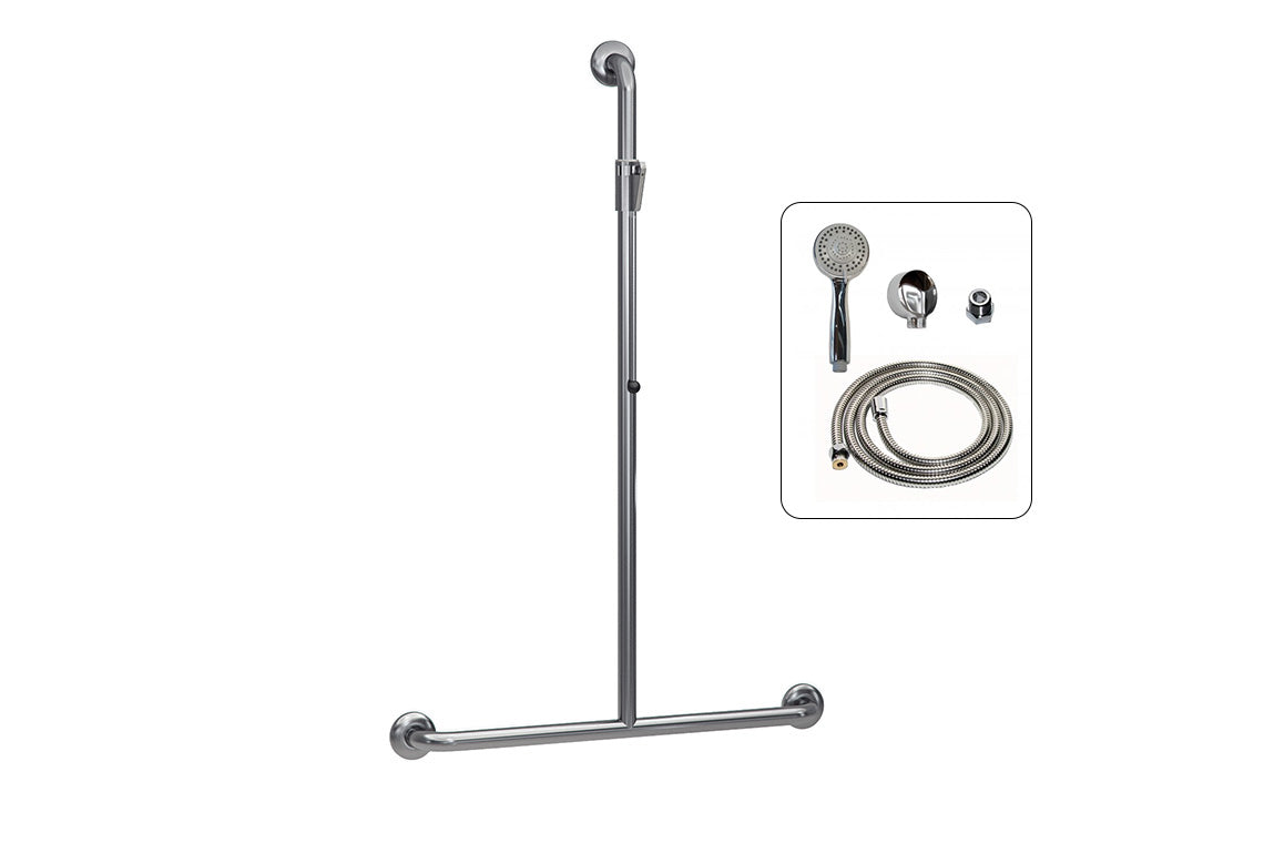 Wellbeing Centre T-Shaped Grab Rail Shower Kit - Brushed Stainless Steel
