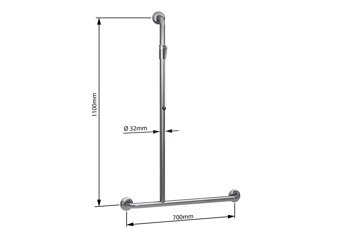 Wellbeing Left Hand T-Shaped Grab Rail Shower Kit - Brushed Stainless Steel