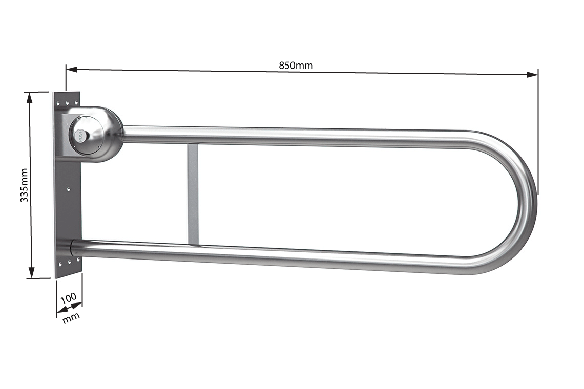 Wellbeing Fold Down Toilet Grab Rail 850mm with Safe Lock - Brushed Stainless Steel