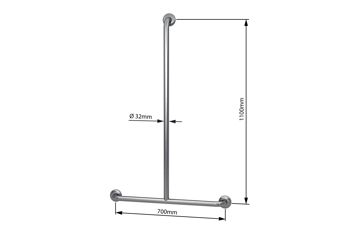 Wellbeing T-Shaped Shower Grab Rail - Centre - Brushed Stainless Steel