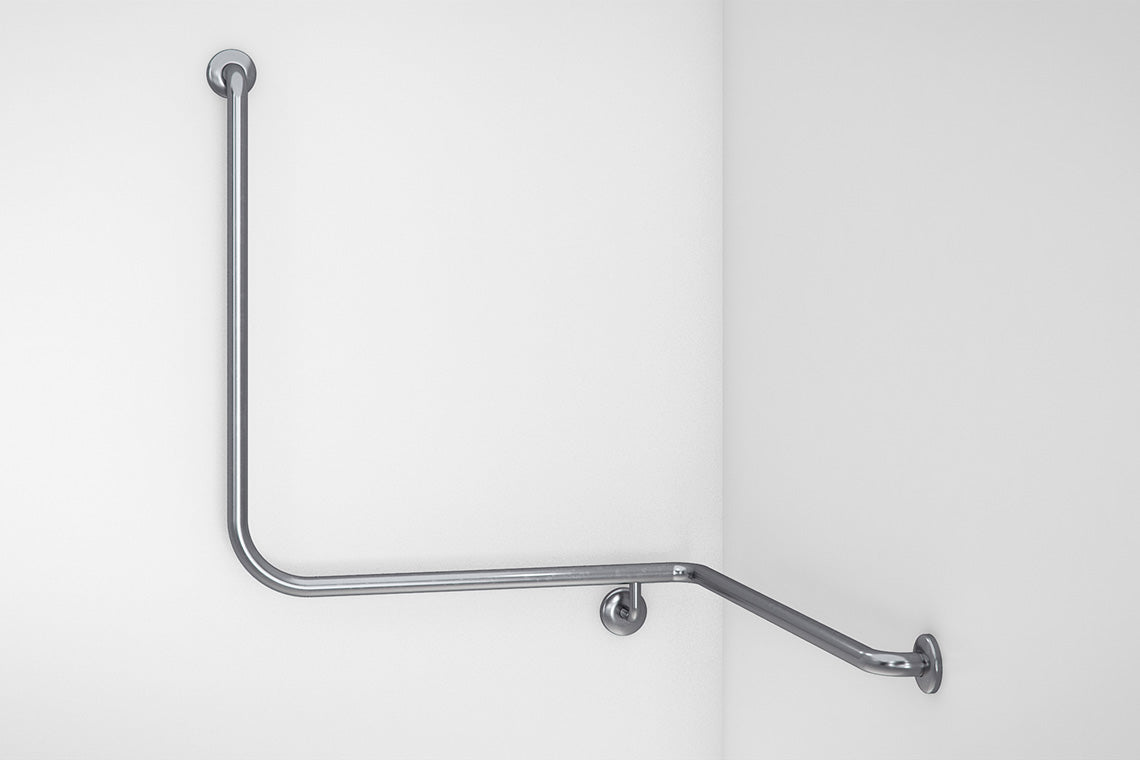 Wellbeing Shower Corner Grab Rail 90° - Right Hand - Brushed Stainless Steel