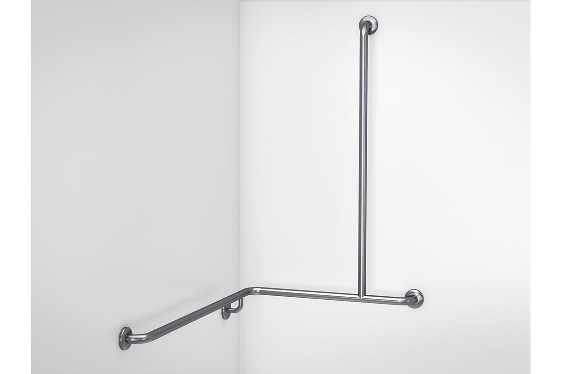 Wellbeing Grab Rail T-Shaped Shower - Corner Grab Rail - Right Hand - Brushed Stainless Steel