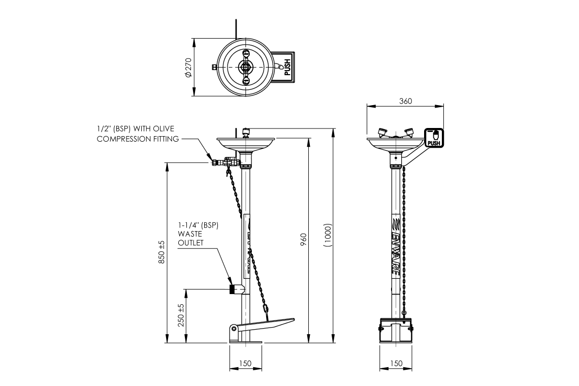 Emergency Eye Wash Pedestal Mounted - Hand/Foot Operated