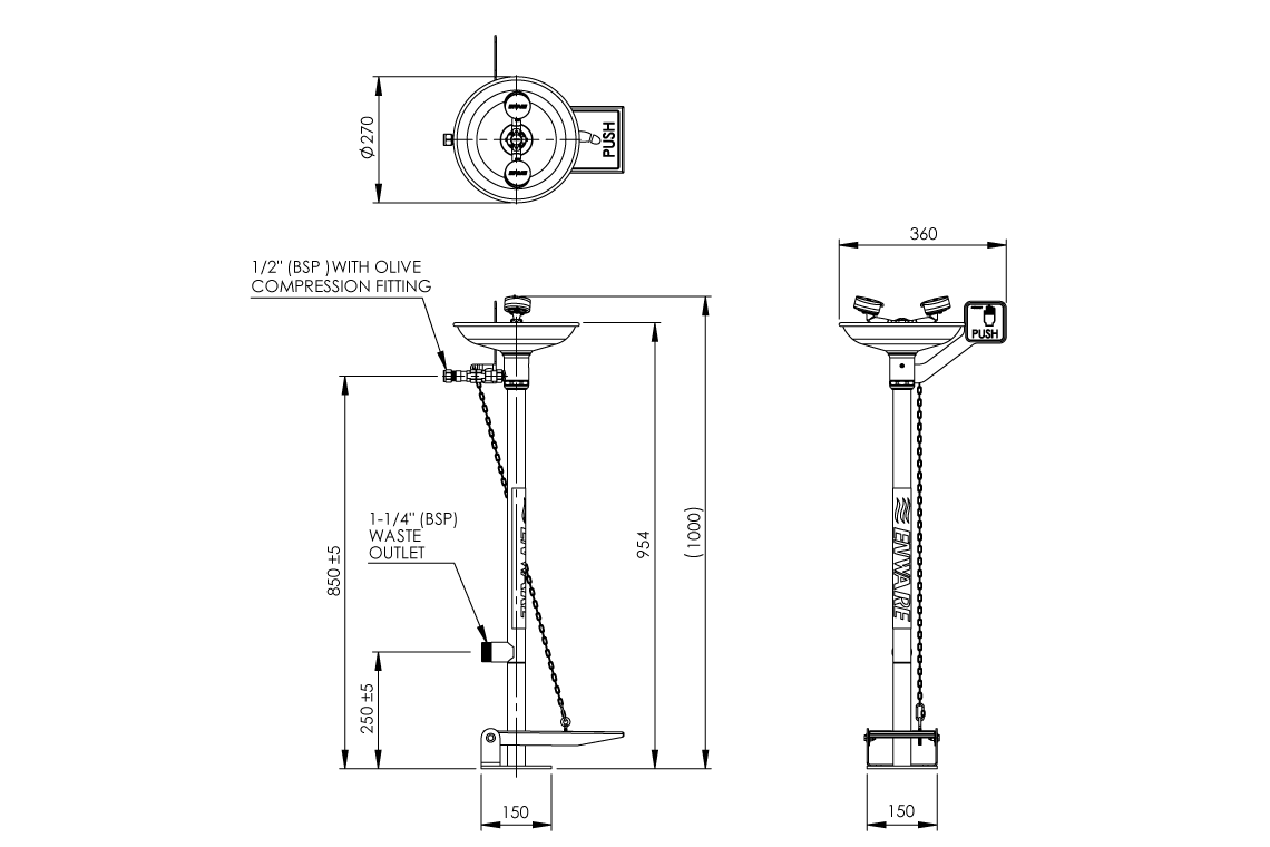 Emergency Eye/Face Wash Pedestal Mounted - Hand/Foot Operated