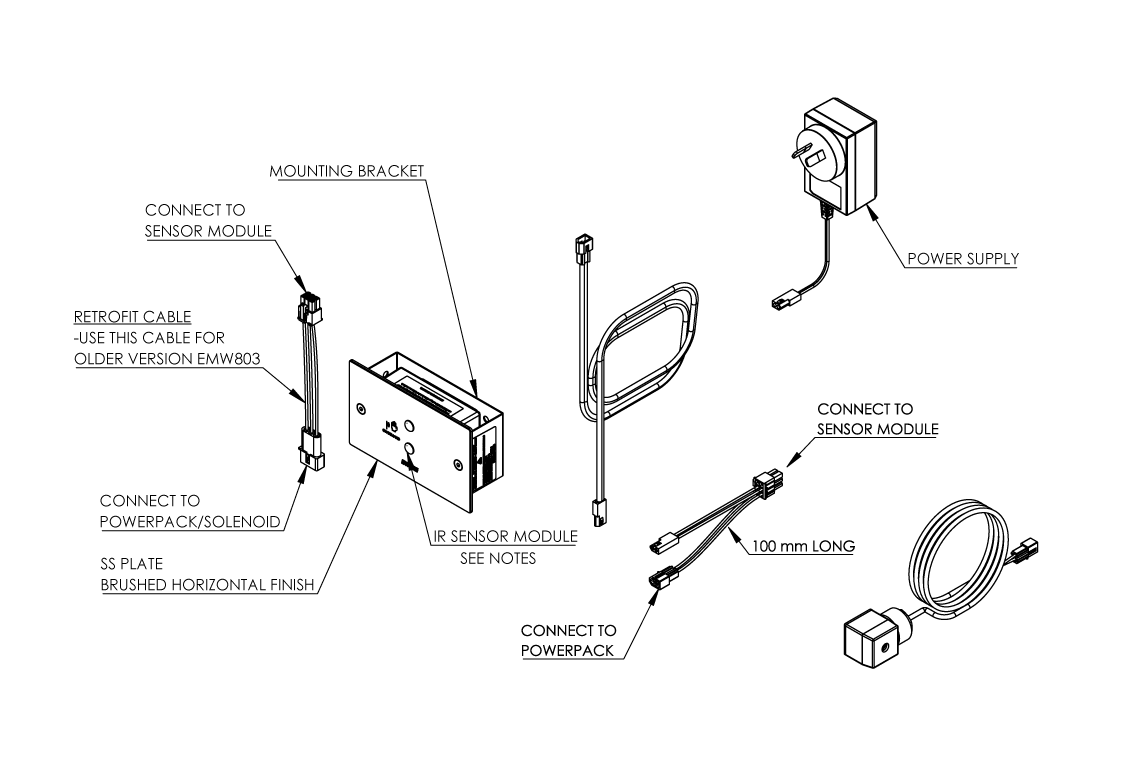 EMW802/803/804 Wall Sensor Kits - On/Off Stainless Steel Sensor Suits EMW803A Series