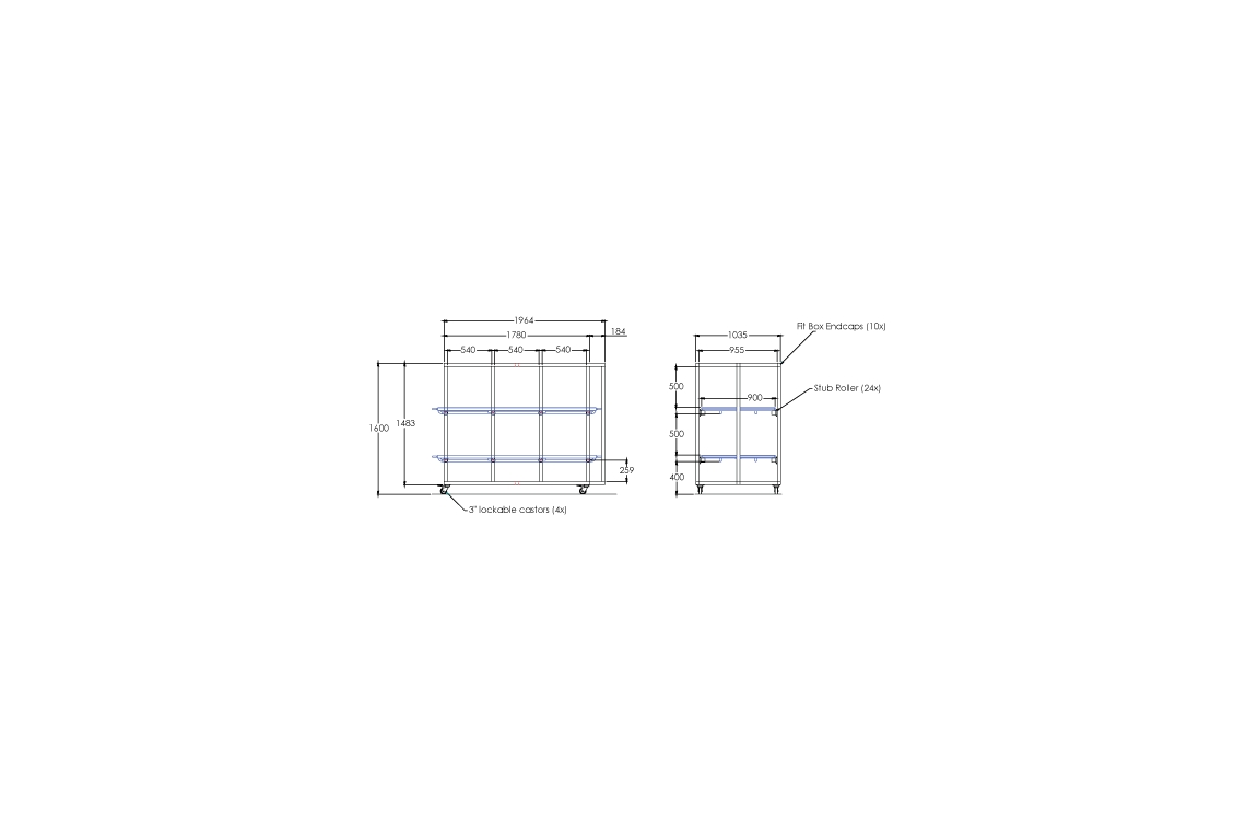 LEEC Mobile Racking: 1 Bay - 2 Tier (Bariatric)