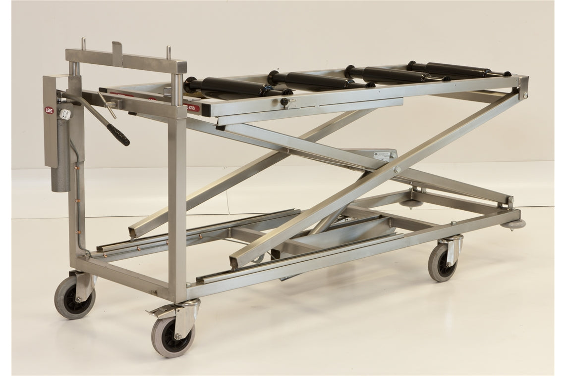 LEEC: Hydraulic Embalming Trolley - Battery - Extended Heavy Duty - 265kg - Weighing Device Attachment