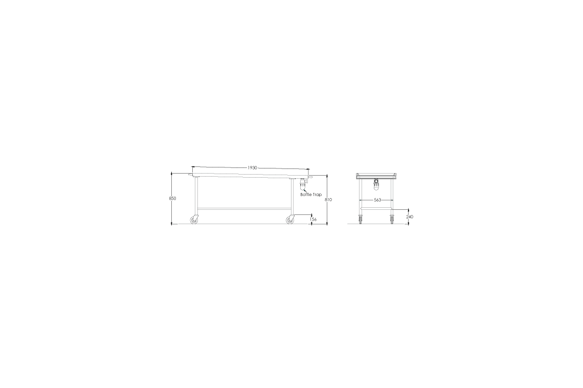 LEEC: Fixed Top Trolley - 660mm - No Rollers