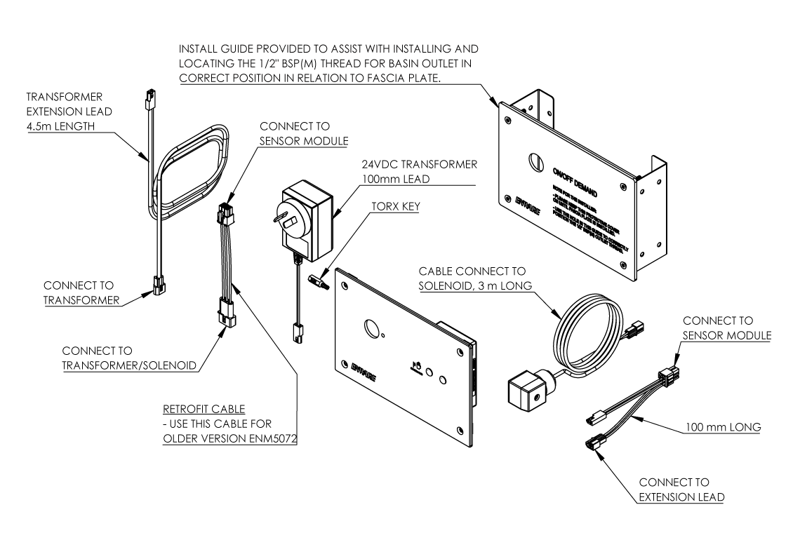 On/Off Demand Sensor, Stainless Plate, Bracket, Transformer and Cables
