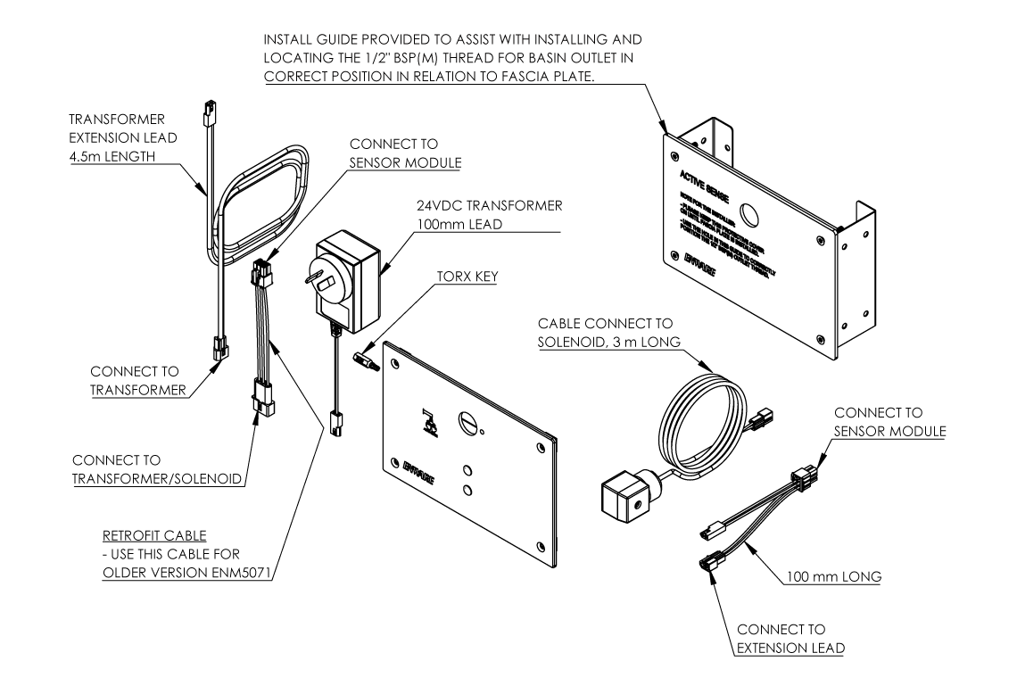 Active Sense Stainless Sensor Plate, Bracket, Transformer and Cables