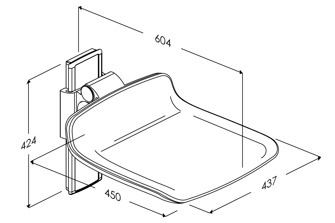 Pressalit Care: PLUS - 450 Shower Seat - Manually Height Adjustable - Anthracite Grey