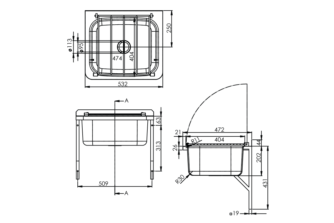 Stainless Steel Cleaners Sink with Grate