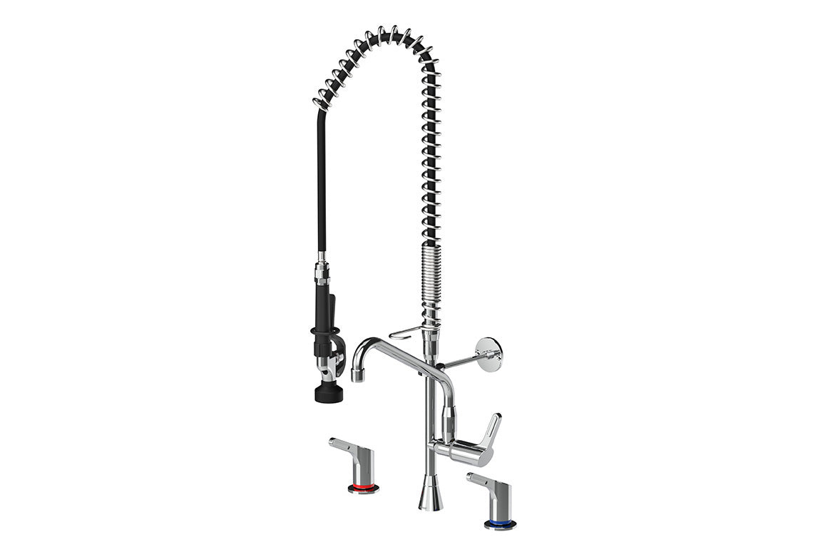 Food Service: Hob Mounted Pre-Rinse Unit with Concealed Mixer Assembly and Pot Filler