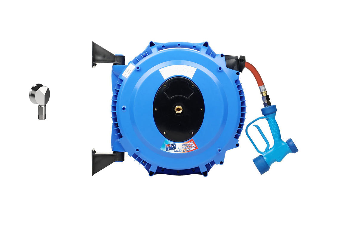 Hot/Cold Water Wash Down Hose Reel with Heavy Duty Trigger Spray