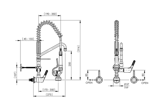 Food Service: Pre-Rinse Wall Assembly with Concealed Mixer Assembly – Compact Version with Pot Filler