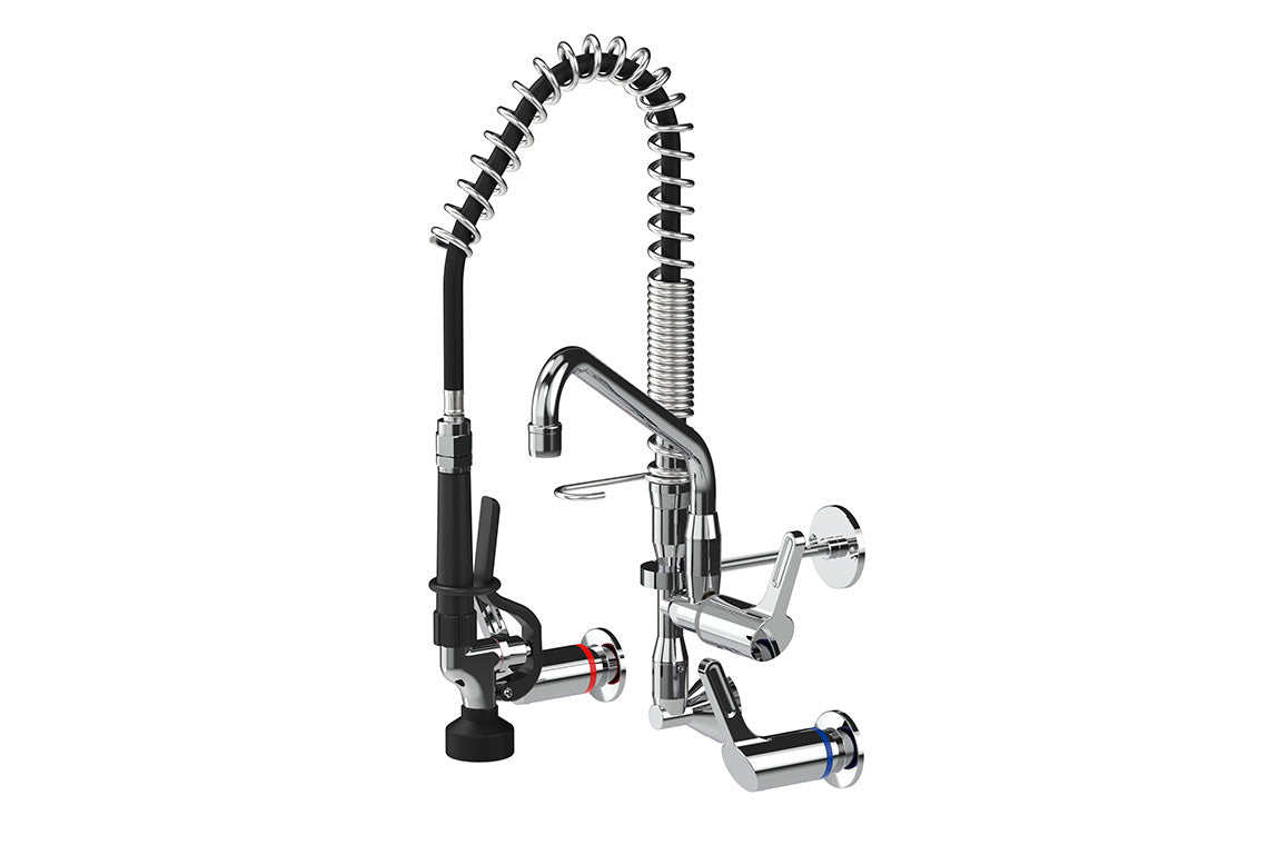 Food Service: Pre-Rinse Wall Assembly with Concealed Mixer Assembly – Compact Version with Pot Filler