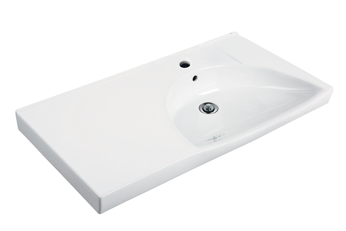 D Shape Basin 900 Right Hand Bowl with Integrated Shelf - 1 Tap Hole with Overflow