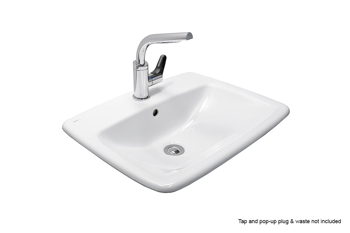 Rectangular Insert Drop Wash Basin 650mm - 1 Taphole x 1 Overflow