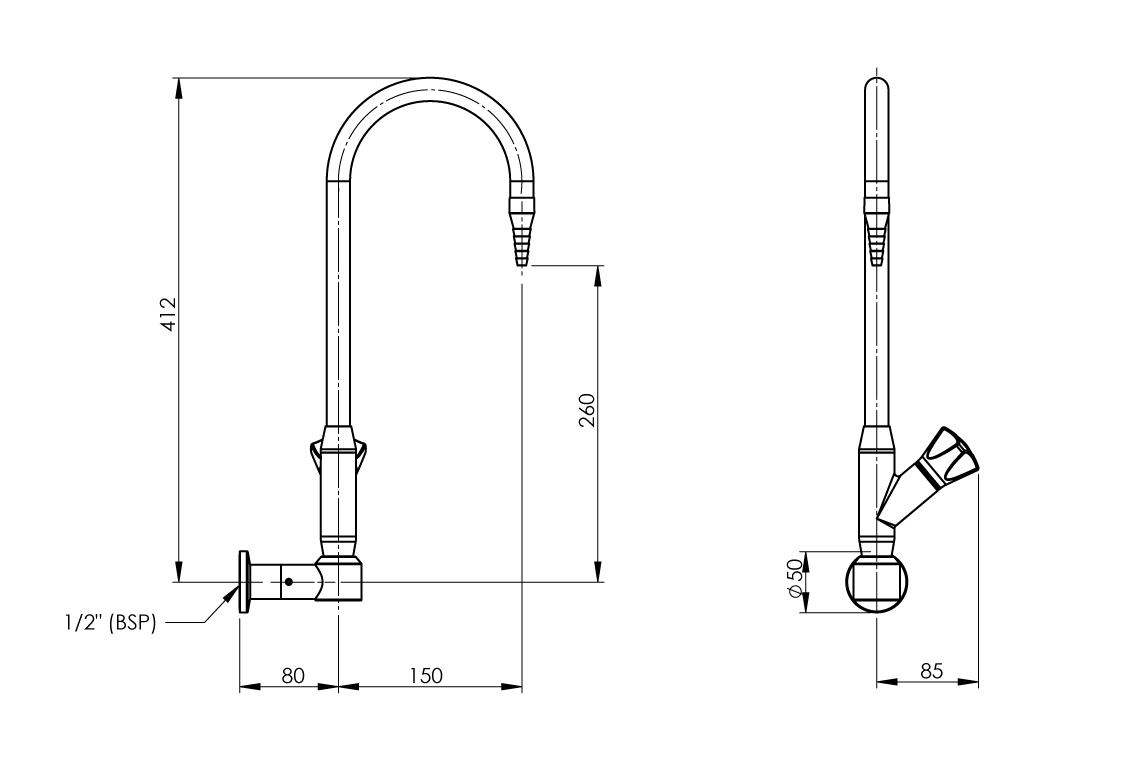 Slimline: Wall Mounted - Swivel Gooseneck Outlet