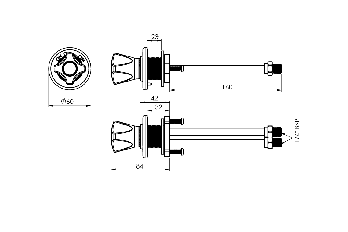 ComLab Front Panel Valve 3/8" x 300mm Copper Inlet/Outlet - Natural Gas/LPG