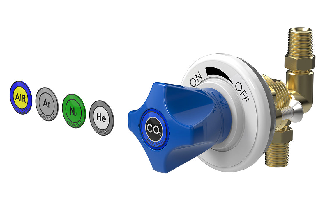 ComLab Front Panel Valve - 90 Degree 1/4" BSPT Inlet/Outlet for Hose Connection - Needle Valve - Dry Media - AIR/ CO2/ HE/ AR/ N2