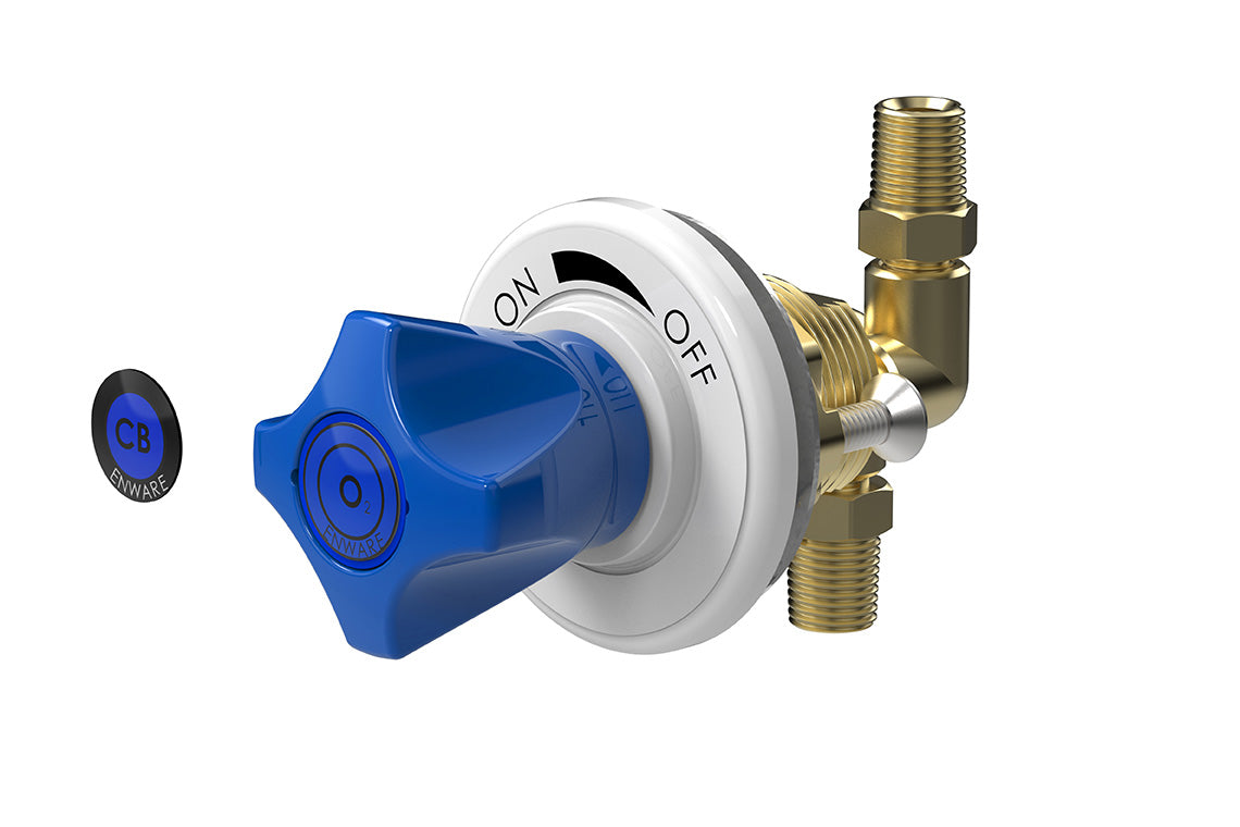 ComLab Front Panel Valve - 90 Degree 1/4" BSPT Inlet/Outlet for Hose Connection - Needle Valve - Oxygen