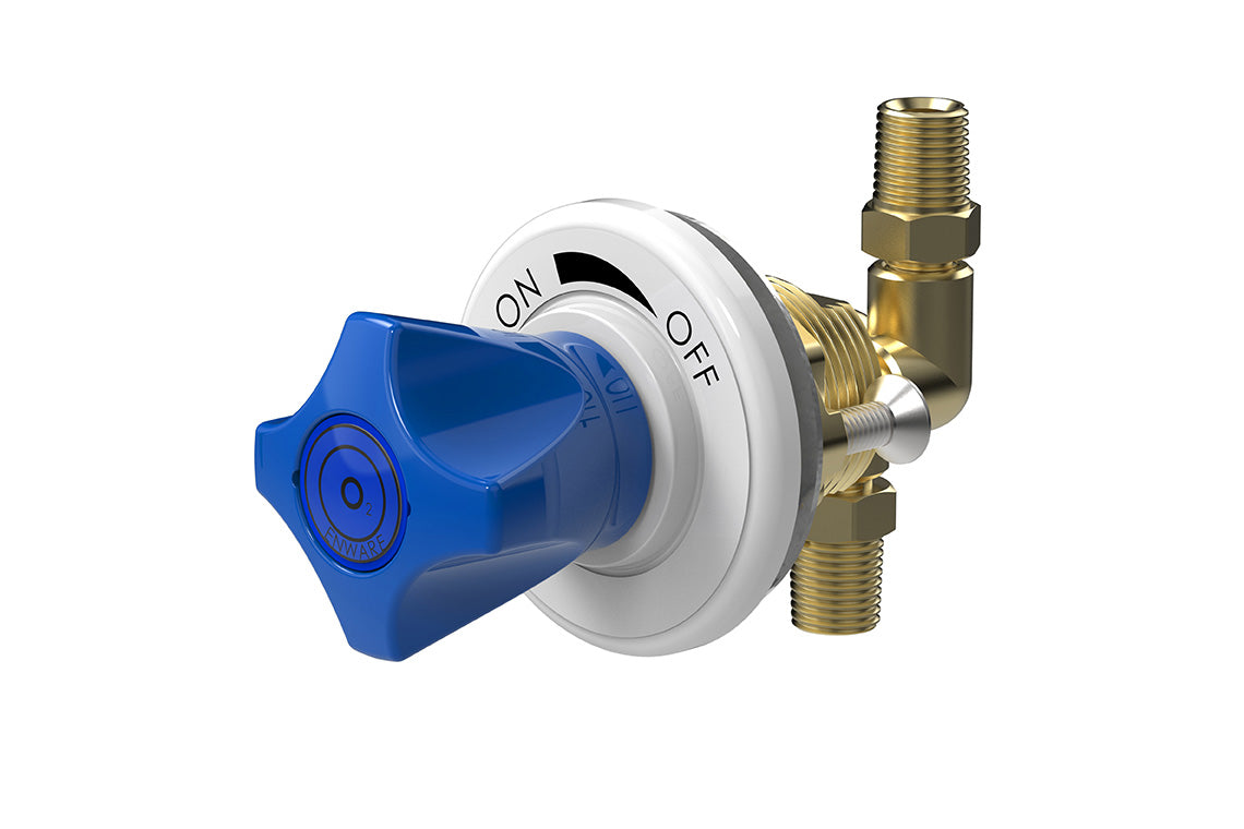 ComLab Front Panel Valve - 90 Degree 1/4" BSPT Inlet/Outlet for Hose Connection - Needle Valve - Oxygen