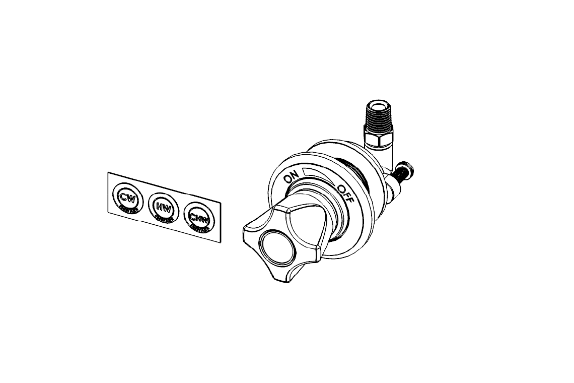 ComLab Front Panel Valve 90 Degree 1/4" BSPT Inlet/Outlet for Hose Connection - Ceramic Disc - Water
