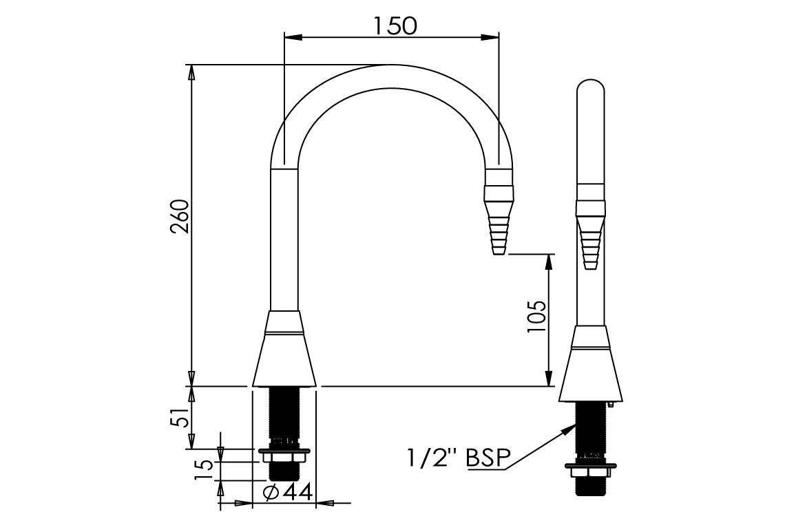 ComLab: 150mm Goose Neck Swivel Outlet - Hob Mounted
