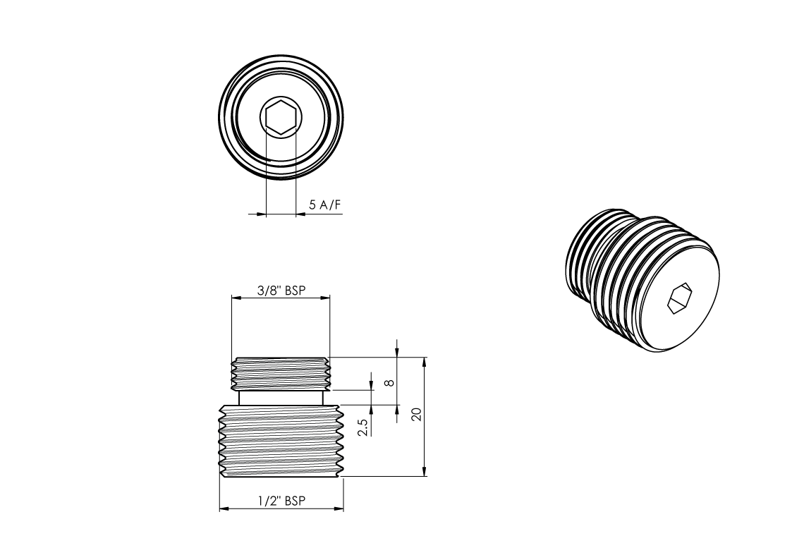 Laboratory - LCN Adaptor - 1/2" BSP M Outlet